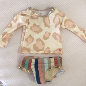 Swimsuit, bottoms and rash guard, by Pink Chicken